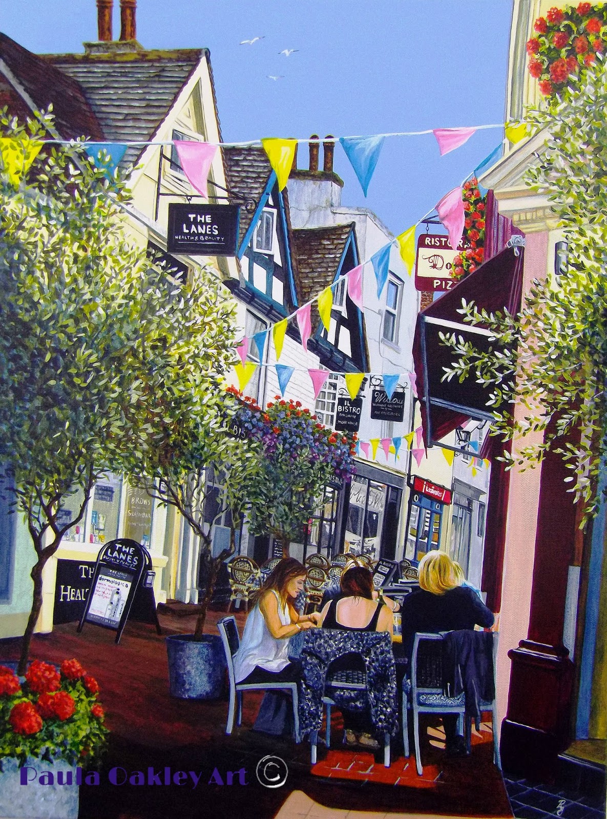 ORIGINAL ART by Paula Oakley "Lunch in the Lanes" Painting The Lanes