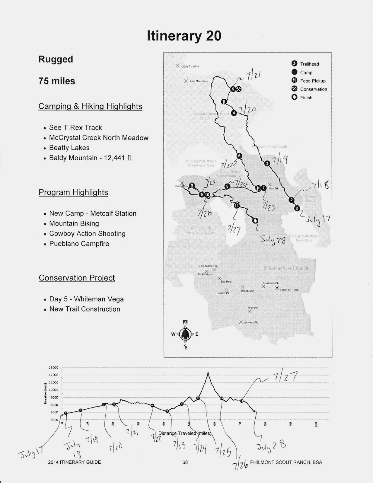 T955 Philmont Crew 2014 Trek Map With Dates