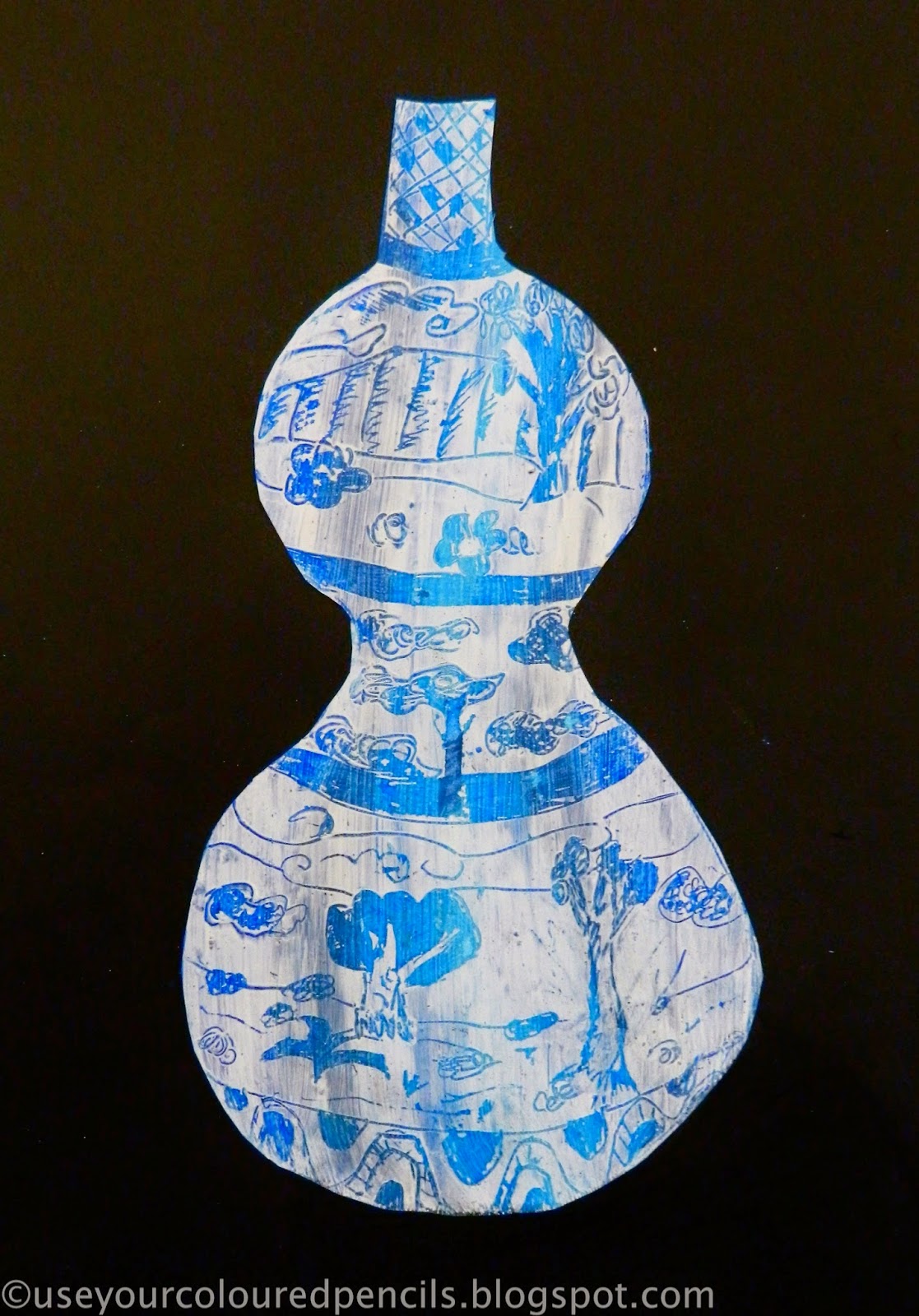 Use Your Coloured Pencils Ming Vase Scratch Art