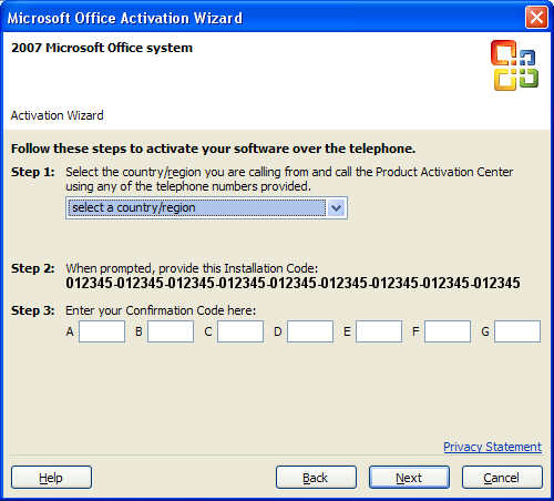 step 3 enter your confirmation code here office 2007