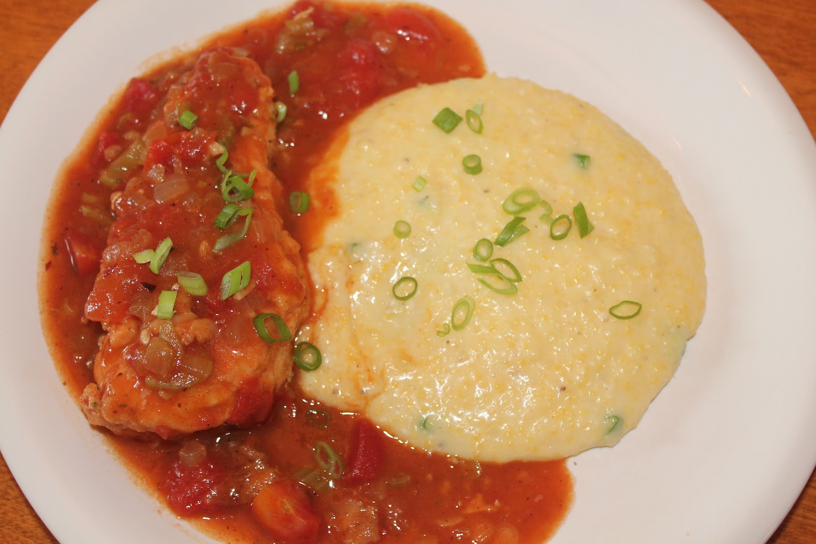 Savory Moments Creole chicken with cheddarscallion grits