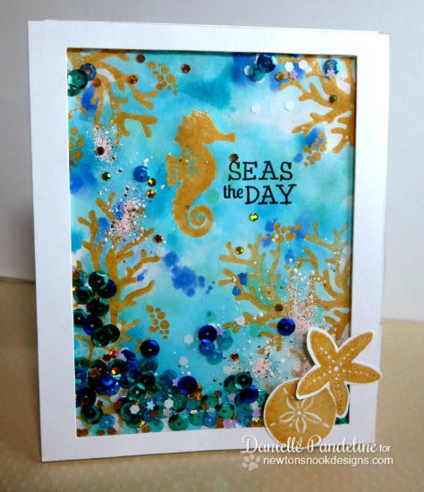 Seas the Day shaker card by Danielle Pandeline | Tranquil Tides Stamp Set by Newton's Nook Designs #sea #ocean #seahorse