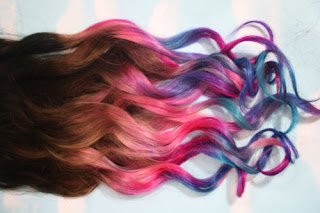 Dip dye curls Dip dye hair rainbow colour