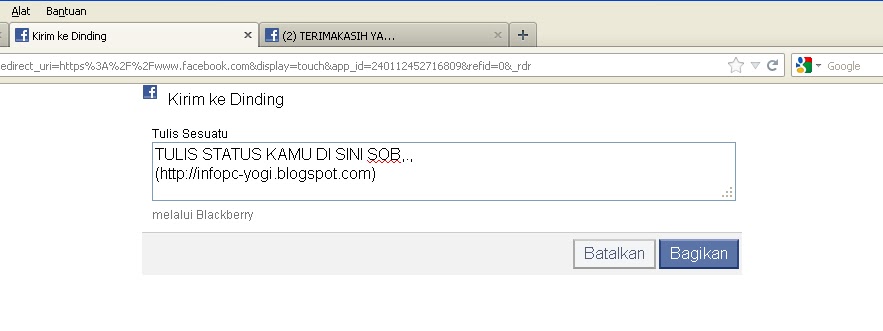 klik via blackberry m fb https m facebook com dialog feed redirect uri