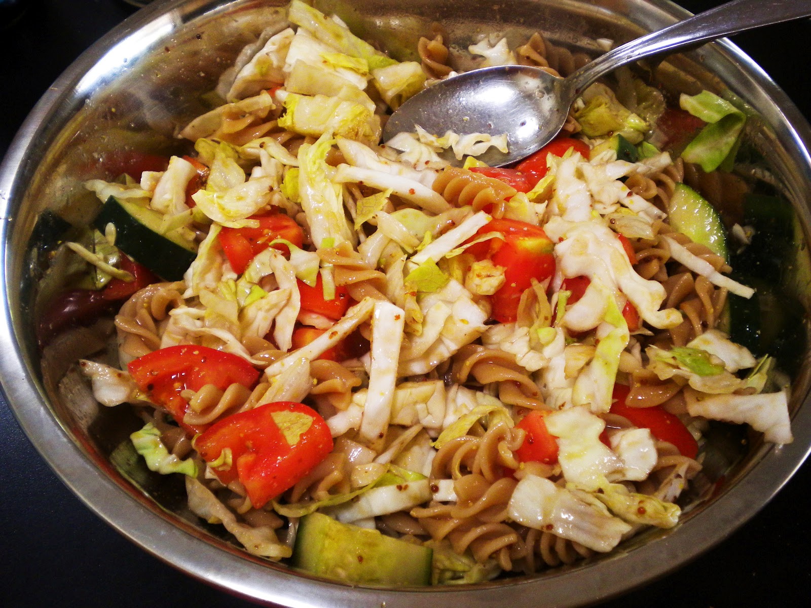 Gormandize Cabbage, Pasta & 'Feta Cheese' Salad with Balsamic Mustard