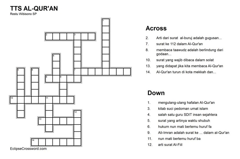 TekaTeki Silang AlQur'an SDIT Insan Sejahtera SDIT