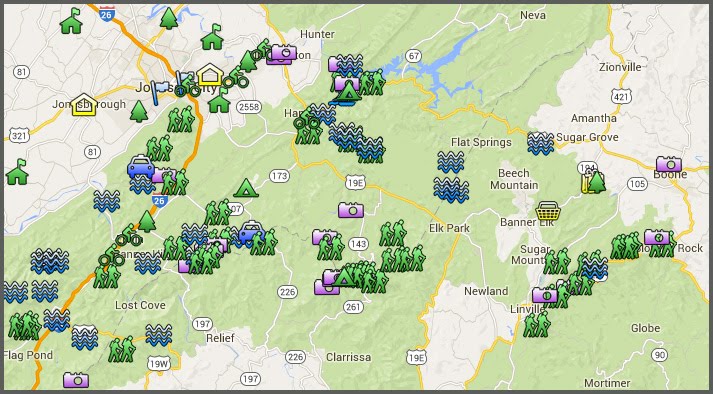 Map with Links to Hikes and Attractions:
