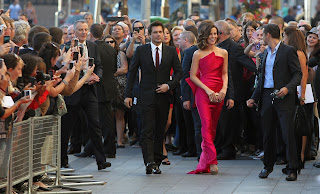 Kate Beckinsale wearing a floor lenght red dress