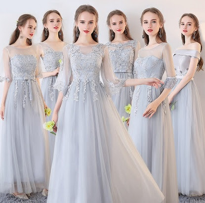 2017 6-Design Pale Gray Bridesmaids Maxi