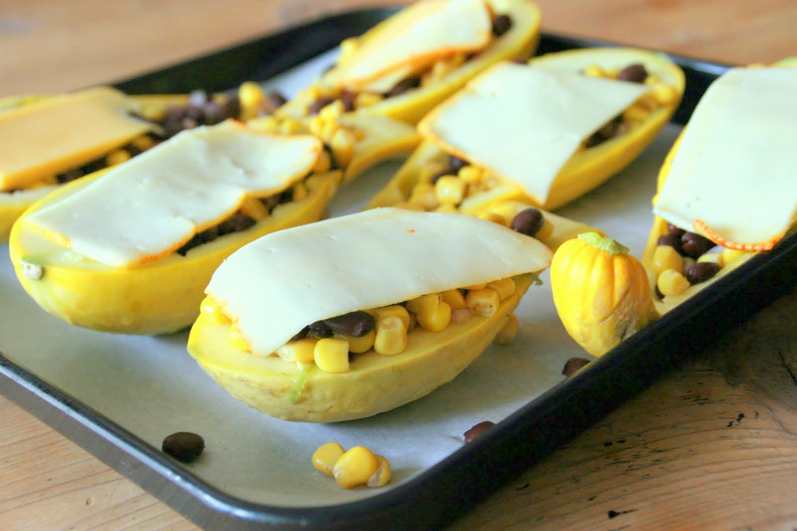 Cooking with Chopin, Living with Elmo Yellow Squash Boats with Black Beans, Lime, and Corn