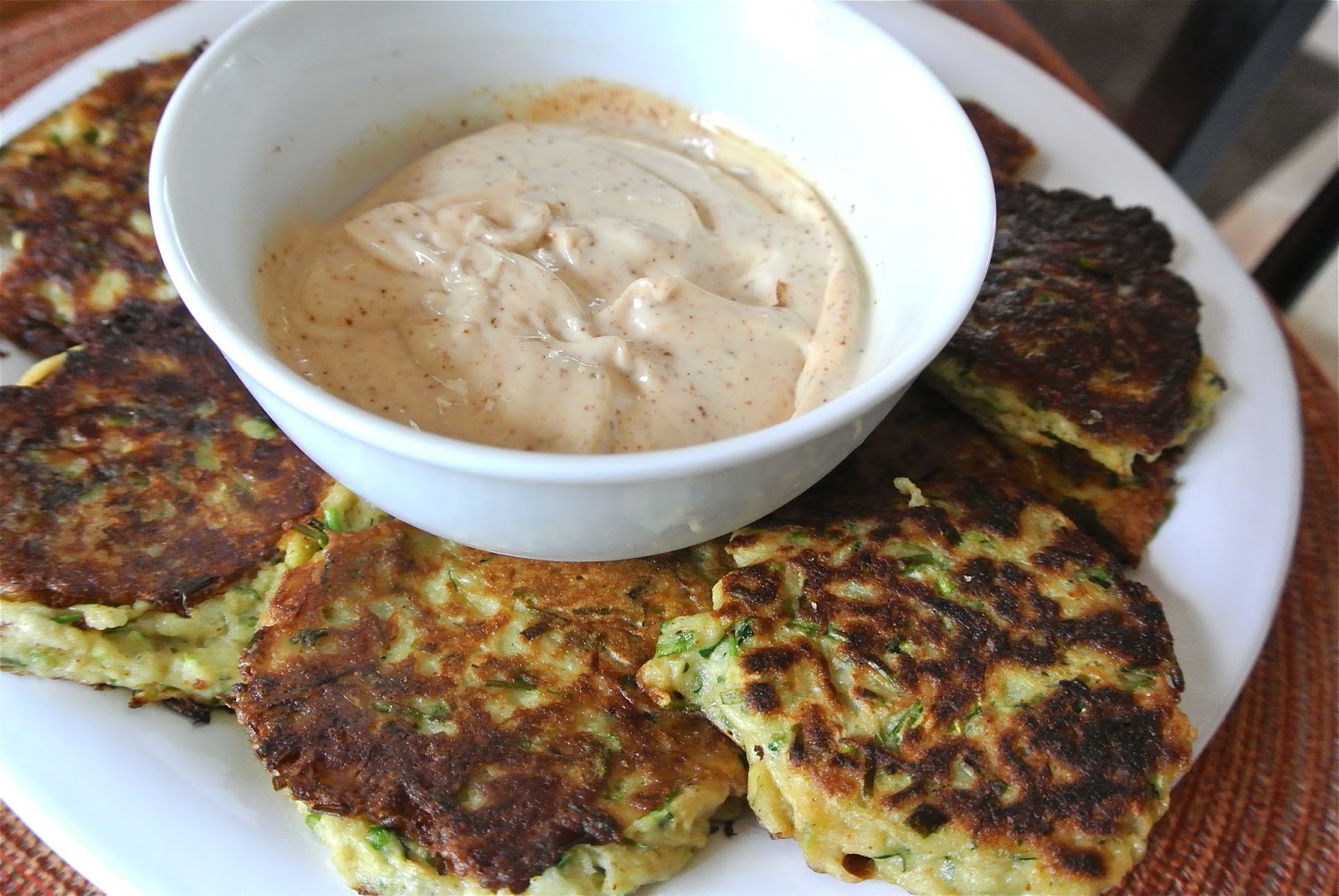 Zucchini Fritters with Chili Greek Yogurt Dipping Sauce