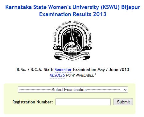 Karnataka State Women's University (KSWU) Bijapur B.Sc, BCA, BSW, BCom 2013 Examination Results