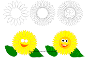 How to draw a cartoon sunflower. Simple sunflower cartoon face in 5 steps. (sunflower)