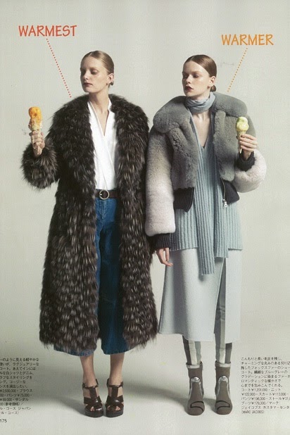 Spur Japan October 2014, Kaja Wojakowska、Annemarie & Marthe Marc Jacobs 2014 AW Color Degrade Fox Cropped Bomber Jacket Editorials