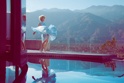 marilyn monroe pose, model with dress blowing, palm springs