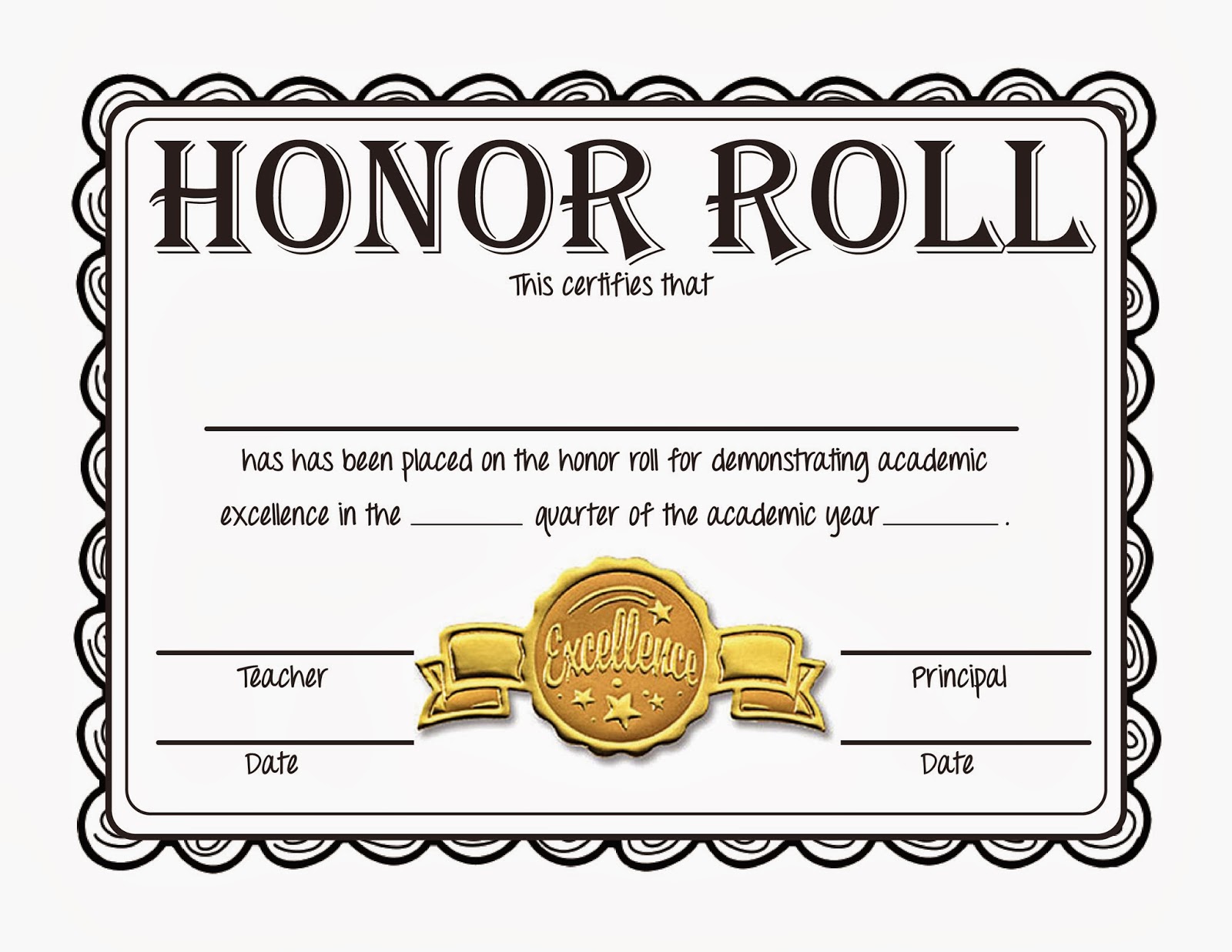 a honor roll certificates printable