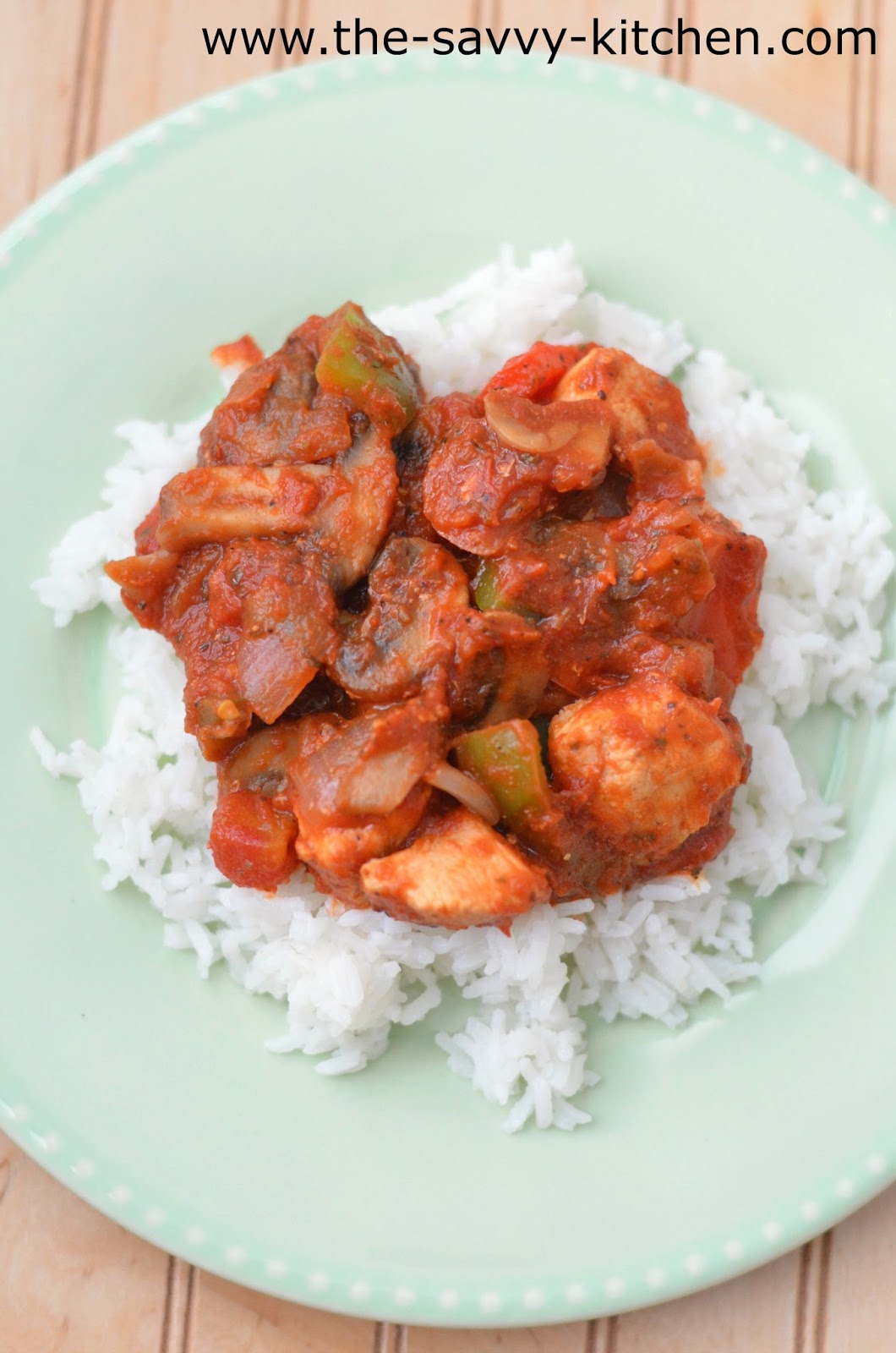 The Savvy Kitchen Marinara Chicken with Vegetables over Rice