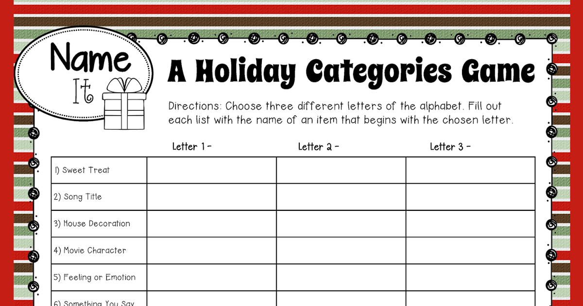 Classroom Freebies A Holiday Categories Game