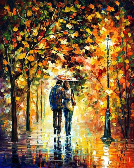Leonid Afremov deviantart pinturas românticas impressionistas cores casais sob a chuva Leonid Afremov deviantart pinturas românticas impressionistas cores casais sob a chuva