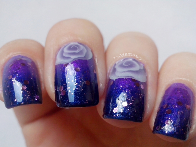 Purple Blur Gradient Nails Born Pretty Store Roses Decals Nail Art
