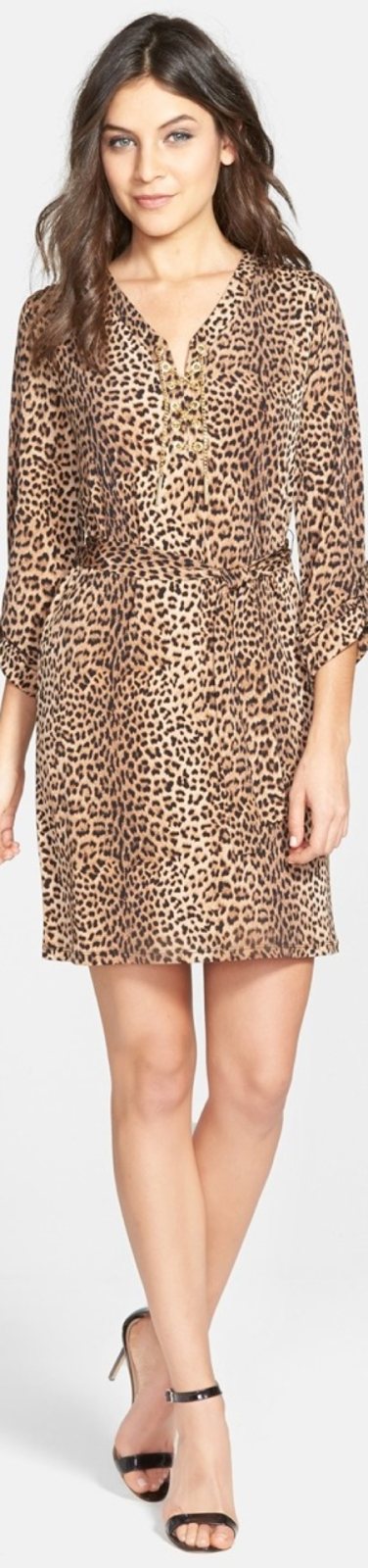 Michael Kors Leopard Print Chain Lace-Up Dress