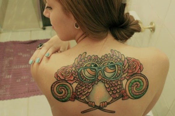 Cute Owl Tattoo on Back for Women Cute Owl Tattoo on Back for Women
