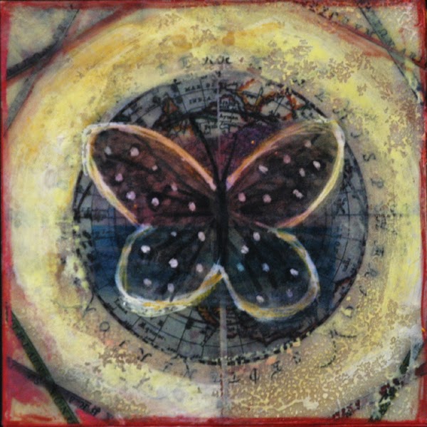 square acrylic mixed media painting by Sandra Duran Wilson multi-layered painting by Sandra Duran Wilson