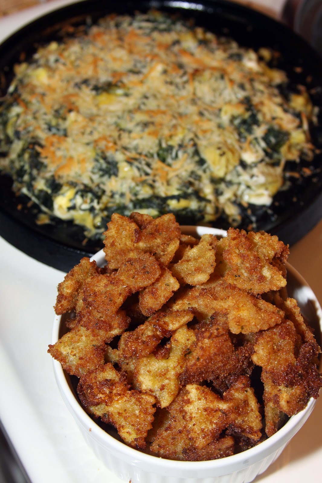 For the Love of Food Cheesy Spinach and Artichoke Dip with Fried Bow