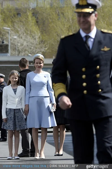 King Philippe of Belgium, Queen Mathilde of Belgium and Princess Elisabeth, Duchess of Brabant, attend the ship launching ceremony of the P902 Pollux ship with the Duchess of Brabant as official godmother, at the Zeebrugge naval base