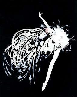 fashion illustration of a woman in a lady Gaga feather dress by Robert Wagt