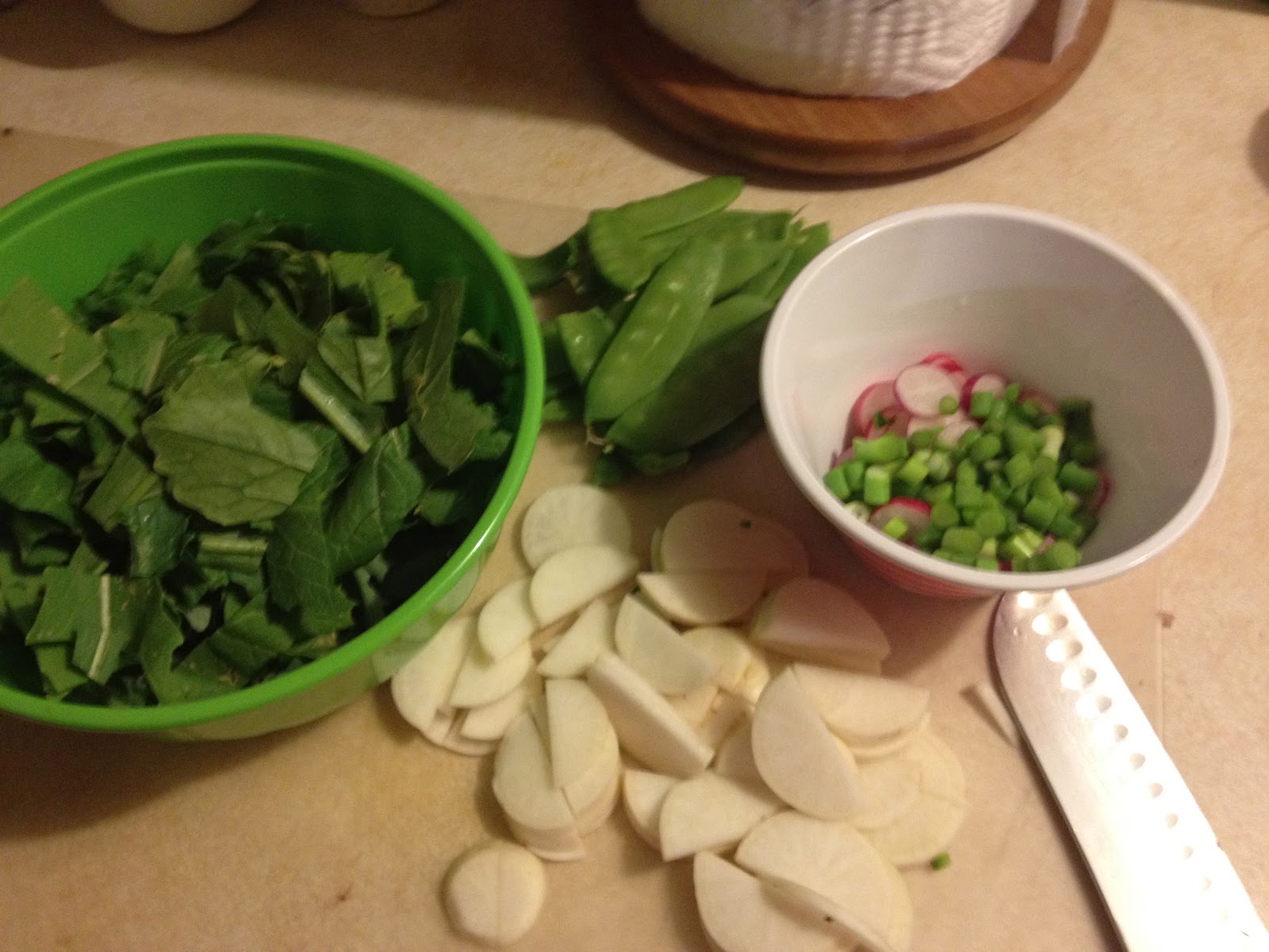Summer of CSA Turnip, Radish, and Greens Stirfry with Tofu bites