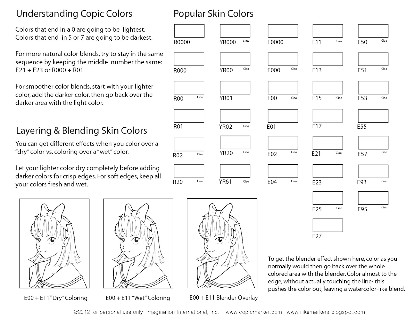 Copic Skin Color Chart