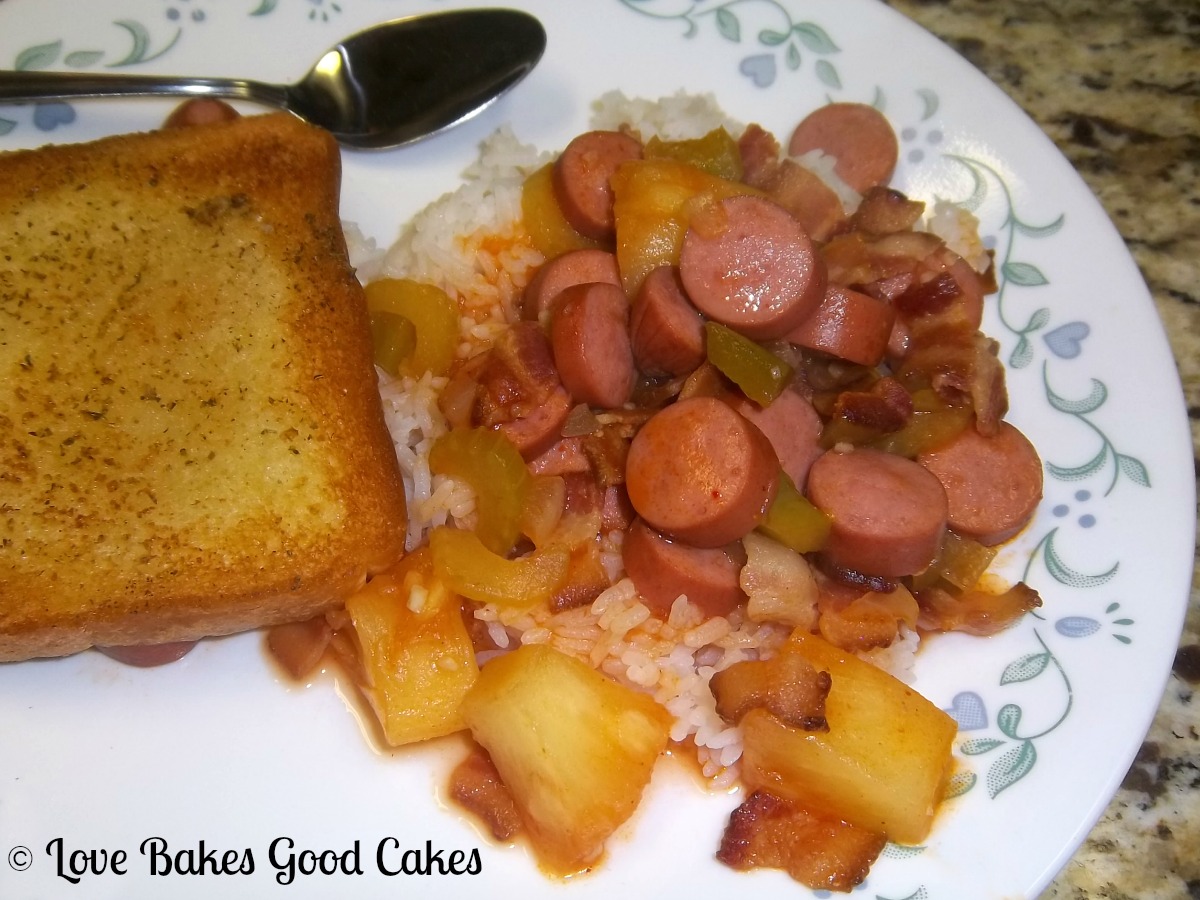 Saucy Franks with Rice Love Bakes Good Cakes