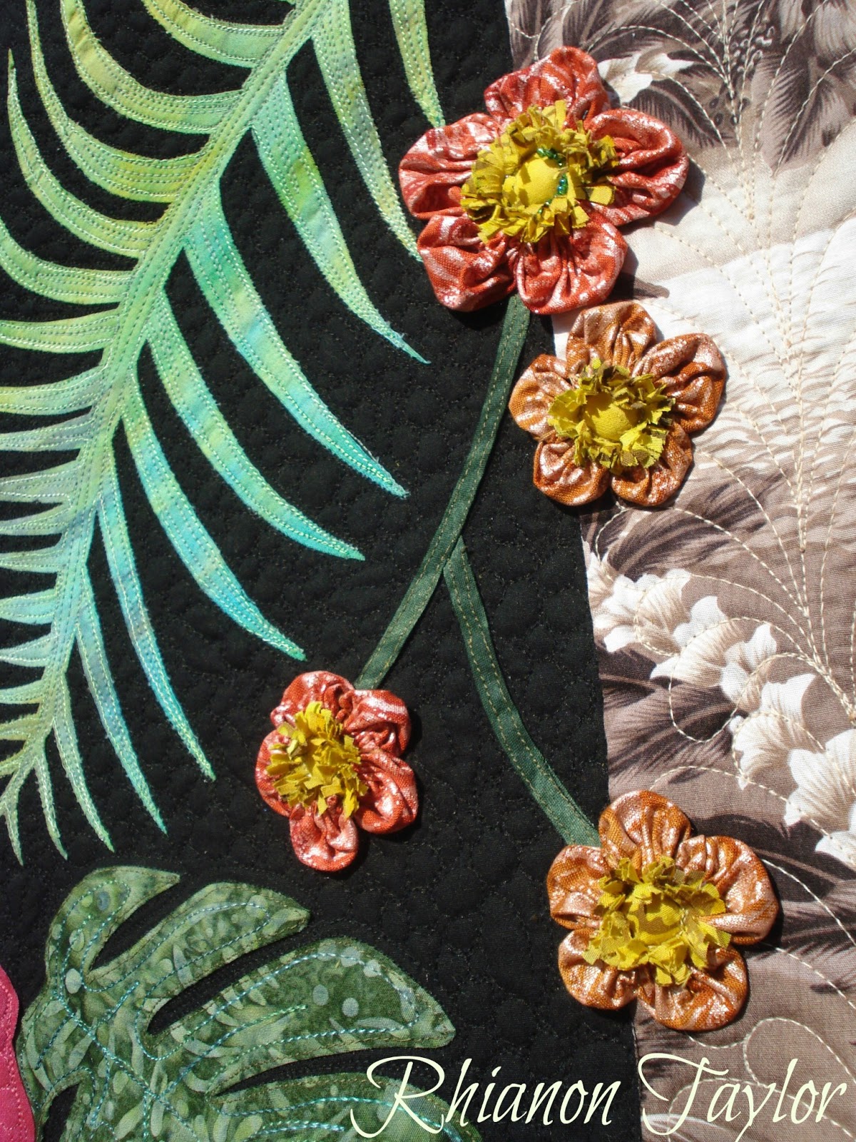 The Nifty Stitcher Tropical Wall Hanging finishing touches.