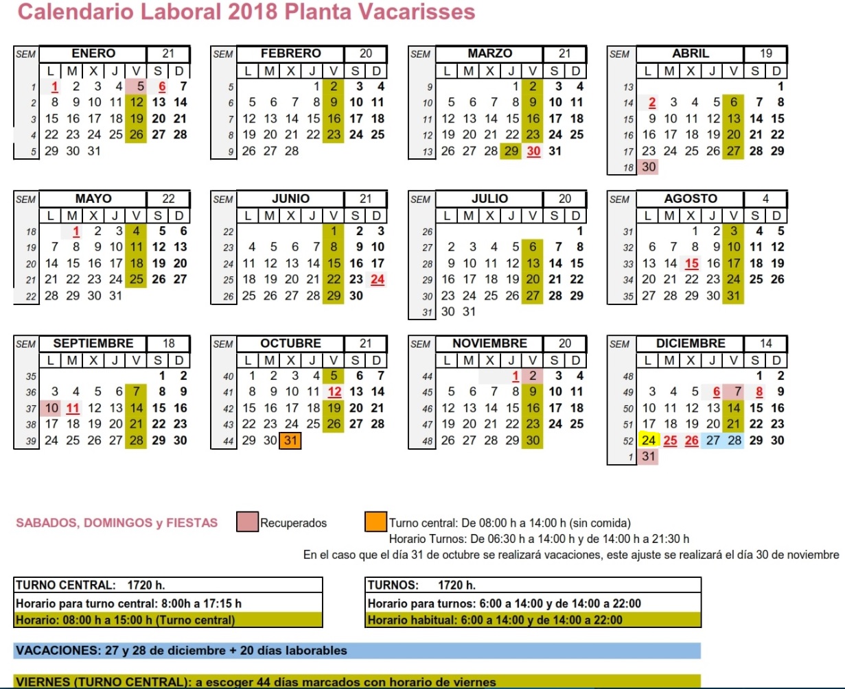 Calendario Laboral 2018