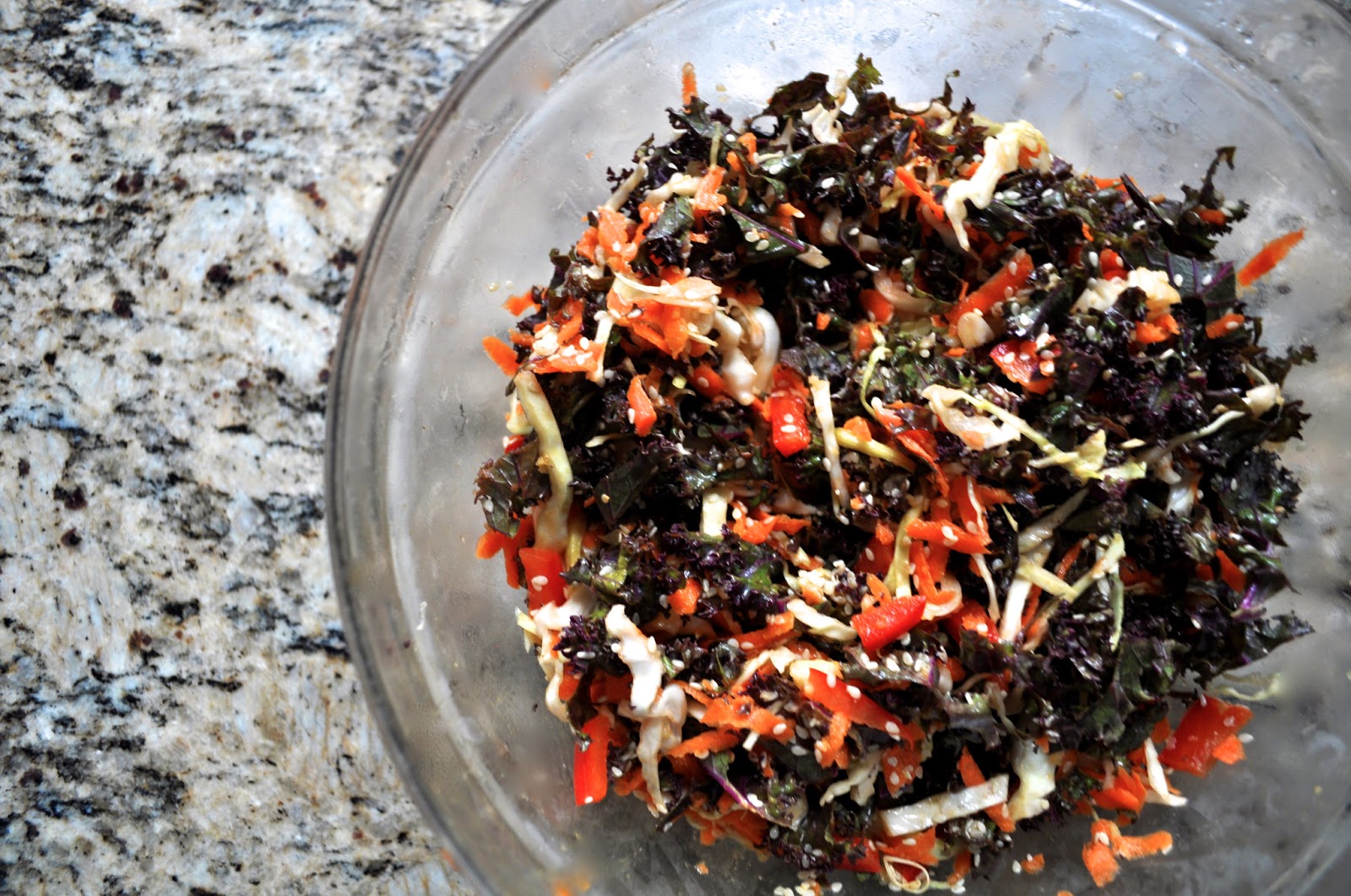 Healthy Like This Recipe Purple Kale Slaw with Miso Ginger Vinaigrette