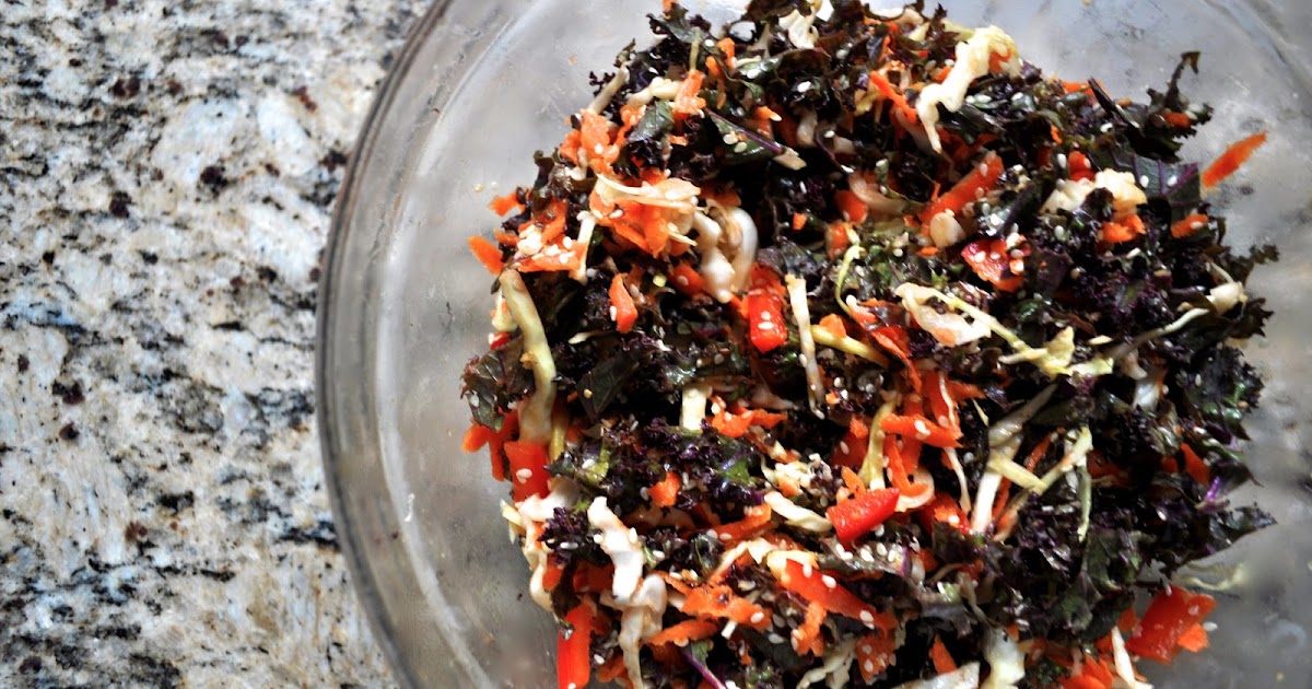 Healthy Like This Recipe Purple Kale Slaw with Miso Ginger Vinaigrette