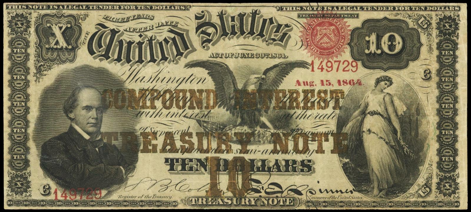 1864 Ten Dollar Compound Interest Treasury NoteWorld Banknotes & Coins Pictures Old Money