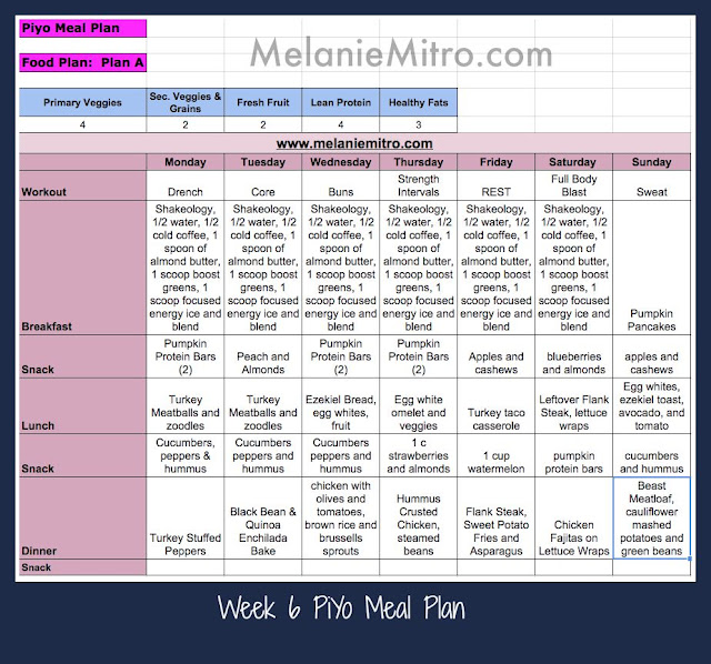 PiYo Meal Plan, Week 6, Strength Plan, Plan B, Melanie Mitro, Transformation Story, Beachbody Challenge, Clean Eating, Recipes, Meal Planning, Water tips
