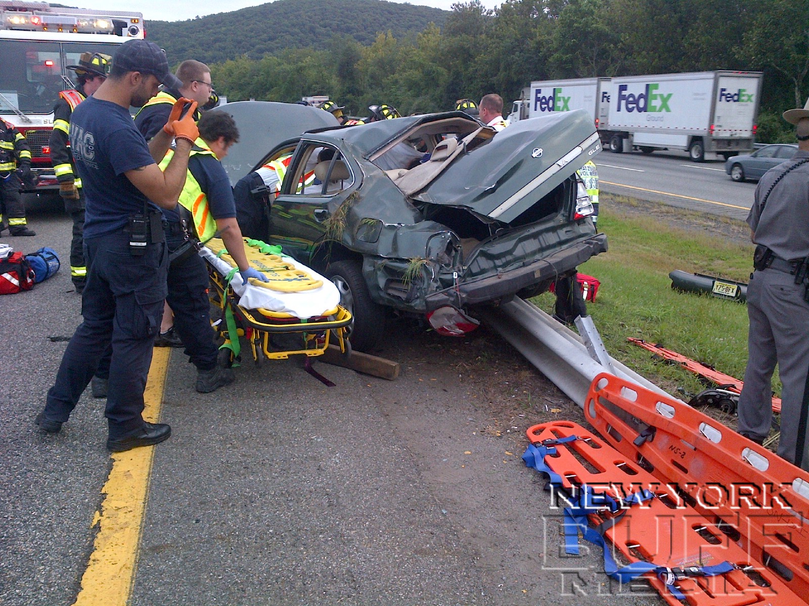 New York Buff Media Car Overturns In Sloatsburg On The NYS Thruway