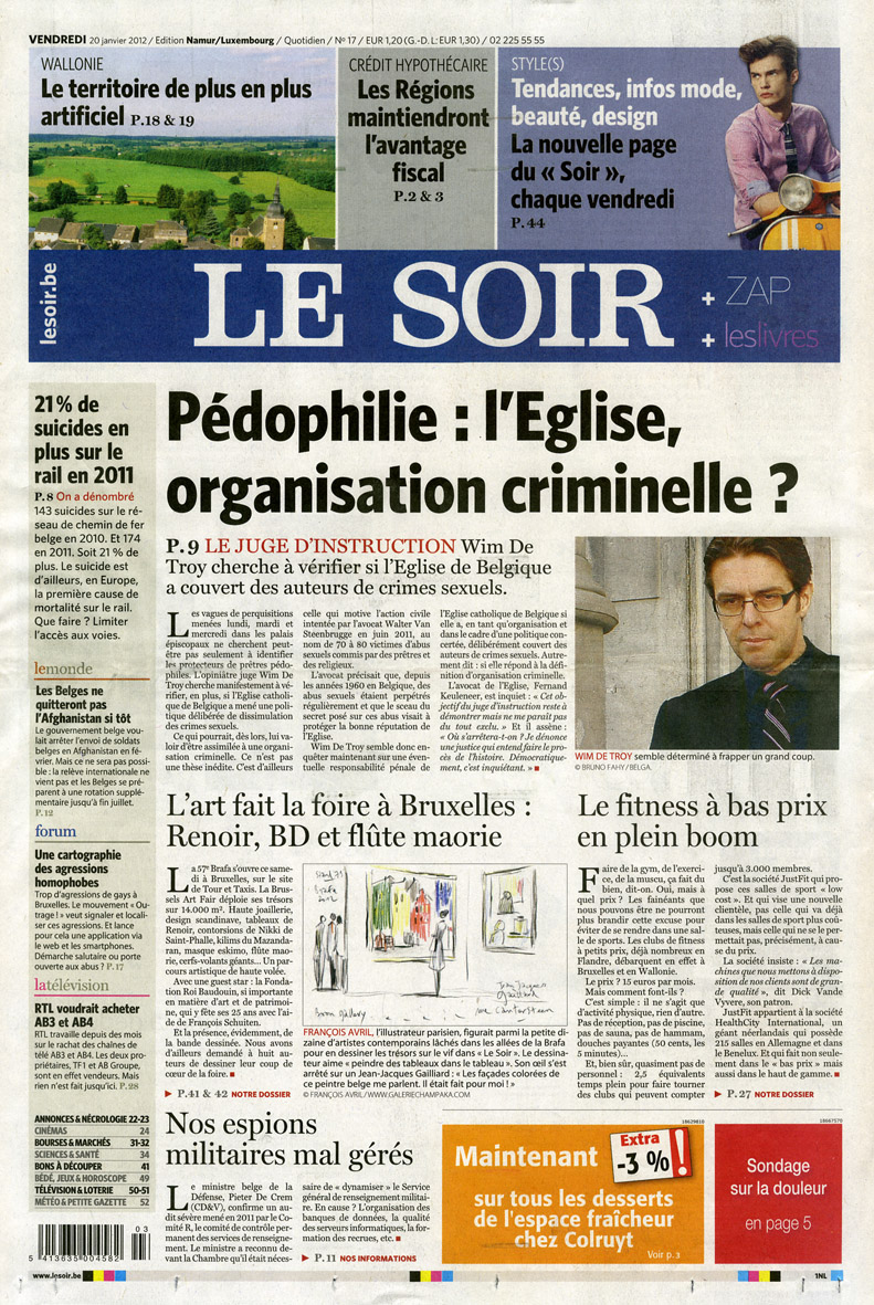 Une de Le Soir, BRAFA, vendredi 20 janvier 2012 | François Avril - Les