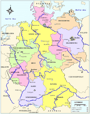 Map of Germany with cities and states