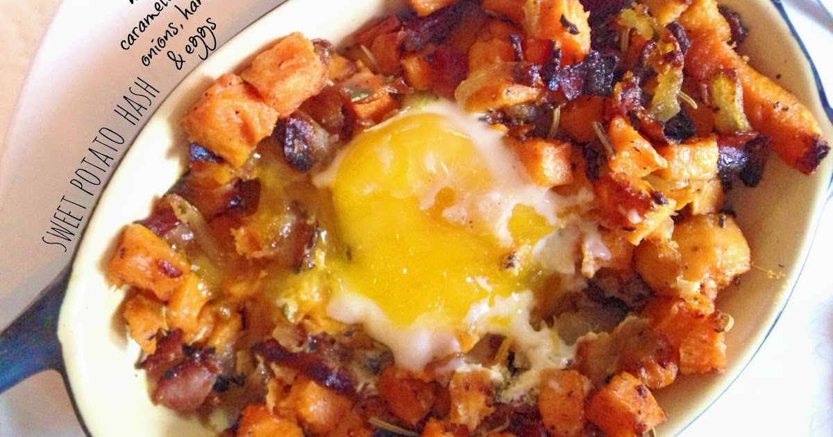 Fancy Napkin .sweet potato hash w/ caramelized onions, eggs and ham.