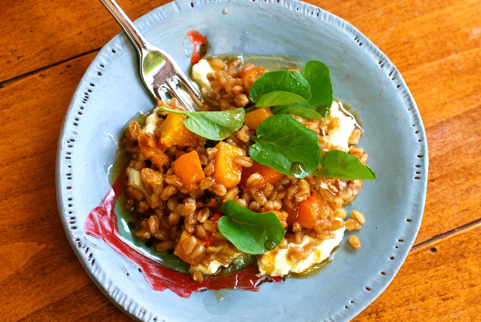 Cooking with Larue Farro with Roasted Squash, Hazelnuts, Watercress