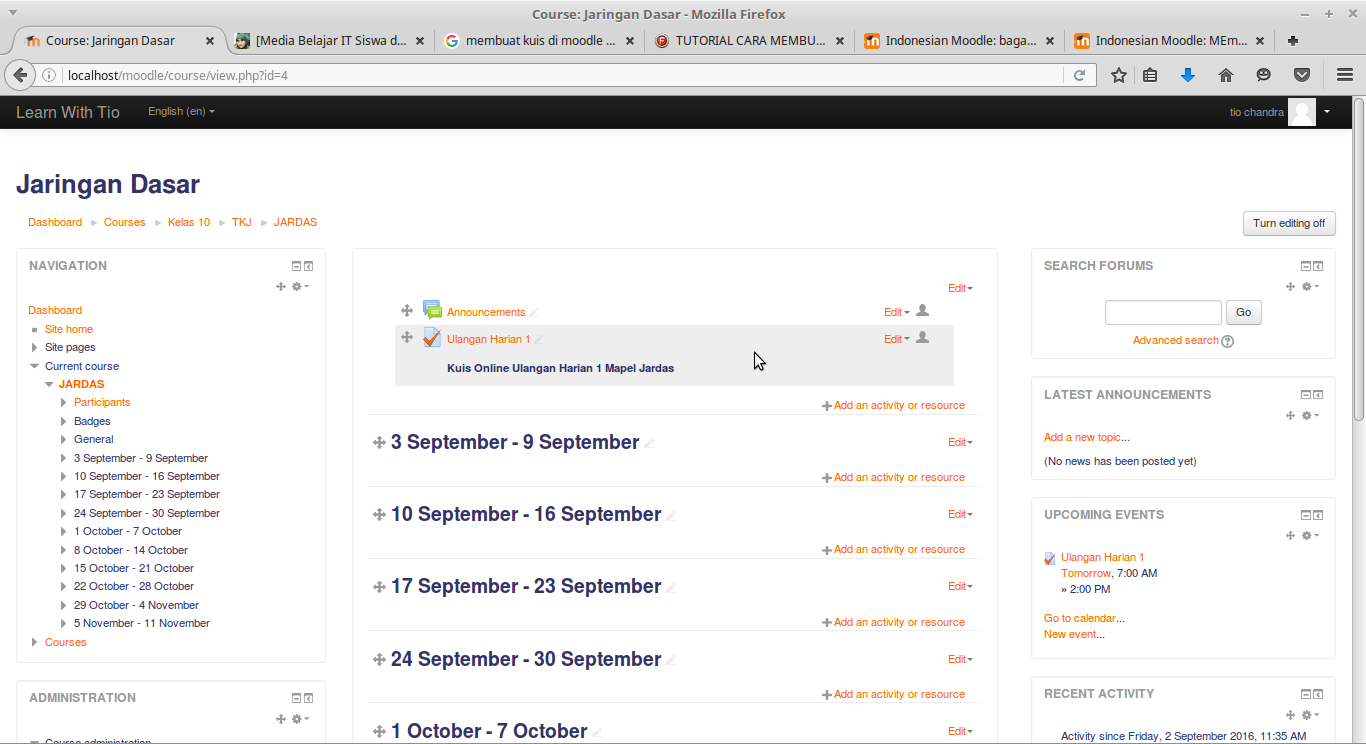 Cara membuat Kuis/Quiz di Moodle Emas yang Hilang