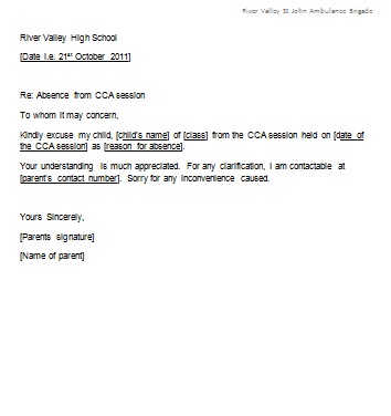 parent note to school template