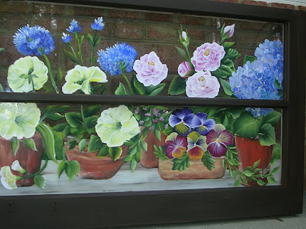 summer flowers on old window