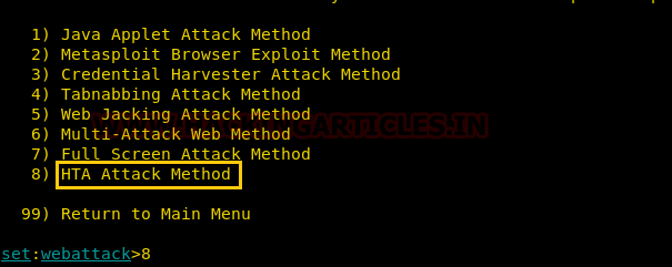 HTA Attack with SET