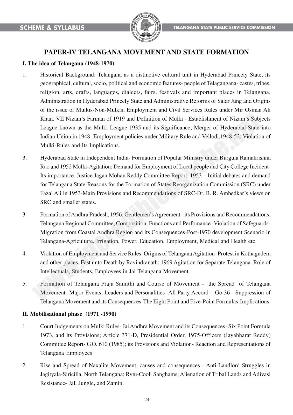 Telangana TSPSC Group II Services Posts Paper -III Examination Syllabus latest government jobs 2015 Telangana TSPSC Group II Services Posts Paper -III Examination Syllabus latest government jobs 2015