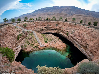 World Sinkholes on Stairway Leads To The Base Of The Picturesque Bimmah Sinkhole In Oman
